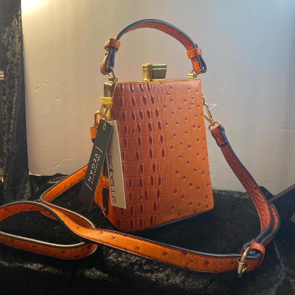 Isabelle Orange Vegan Leather Crossbody Purse